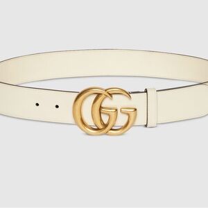 Gucci Ivory Leather Belt with Gold GG Buckle